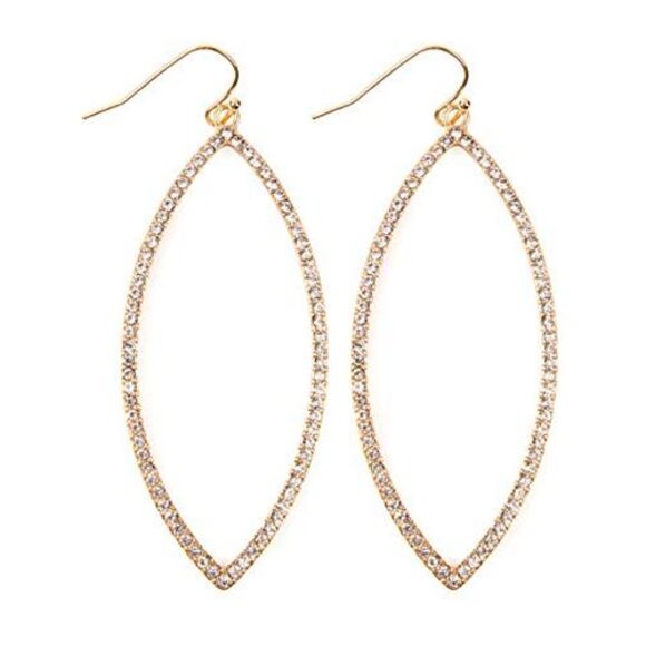 Gold Oval Open Marquise Rhinestones Earrings - Picture 3 of 4